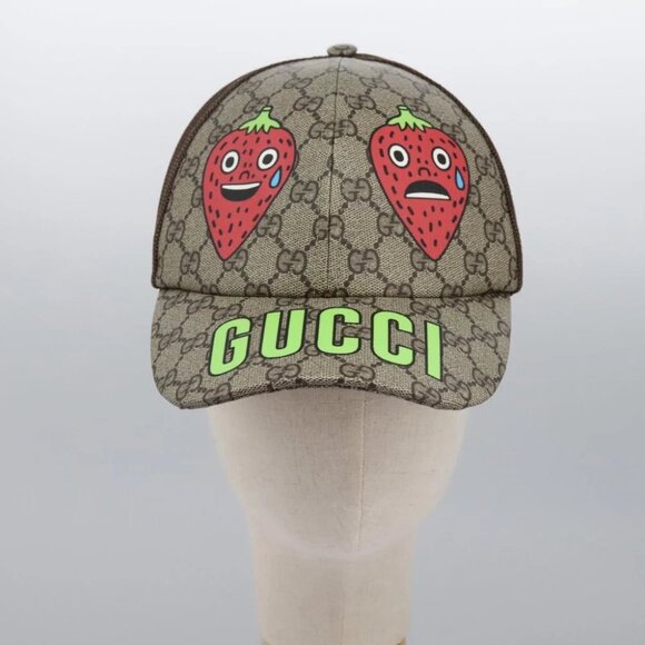 GUCCI GG Supreme Strawberry baseball Cap PVC XL Beige 700665 Auth am7681V - Picture 6 of 16